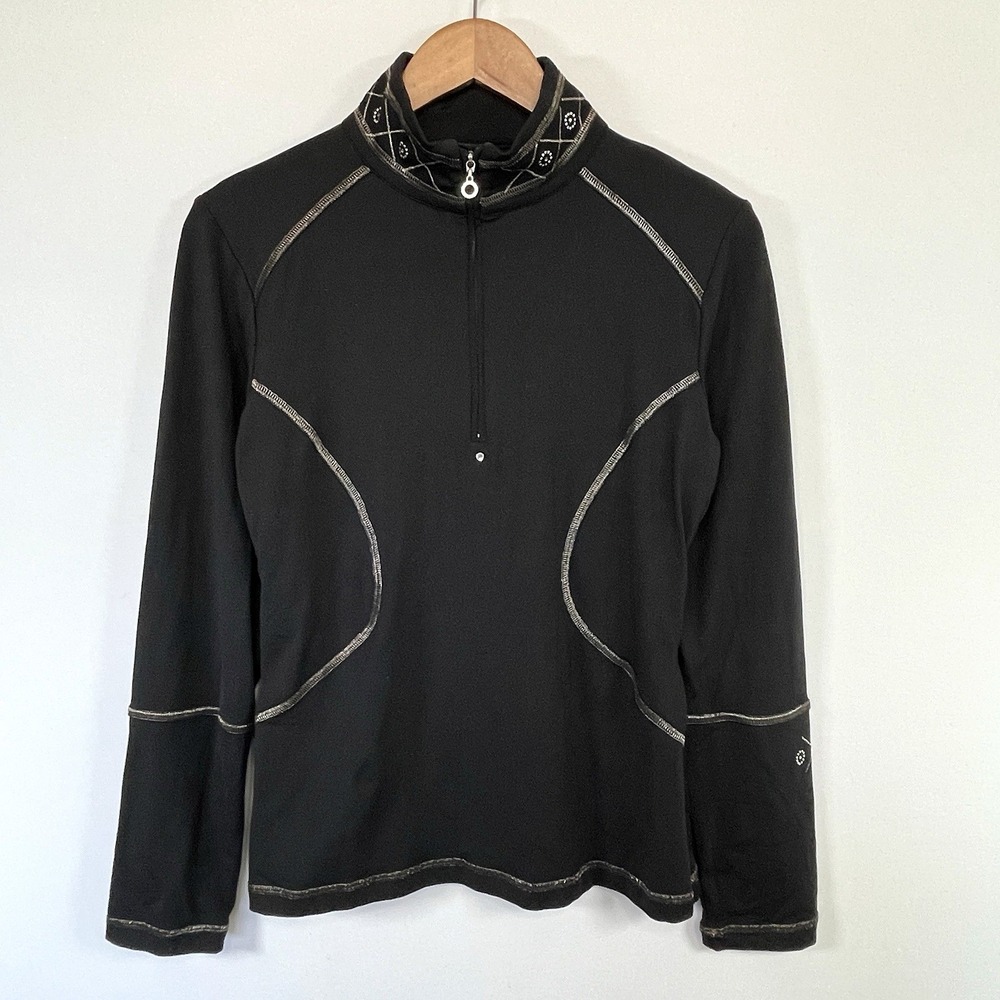 Nils Womens Embroidered Base‎ Layer 1/4 Zip T- Neck Size M Black Sports RARE